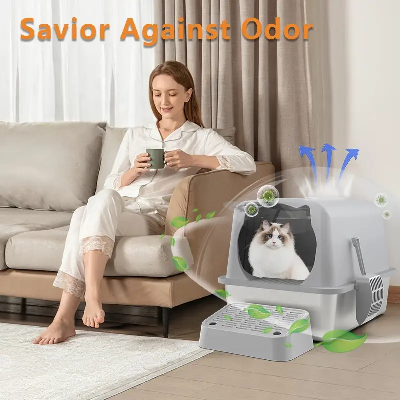 Wholesale  Hot XL Extra Large Cat Litter Box Easy Clean Lid Stainless Hooded Enclosed Cat Litter Box