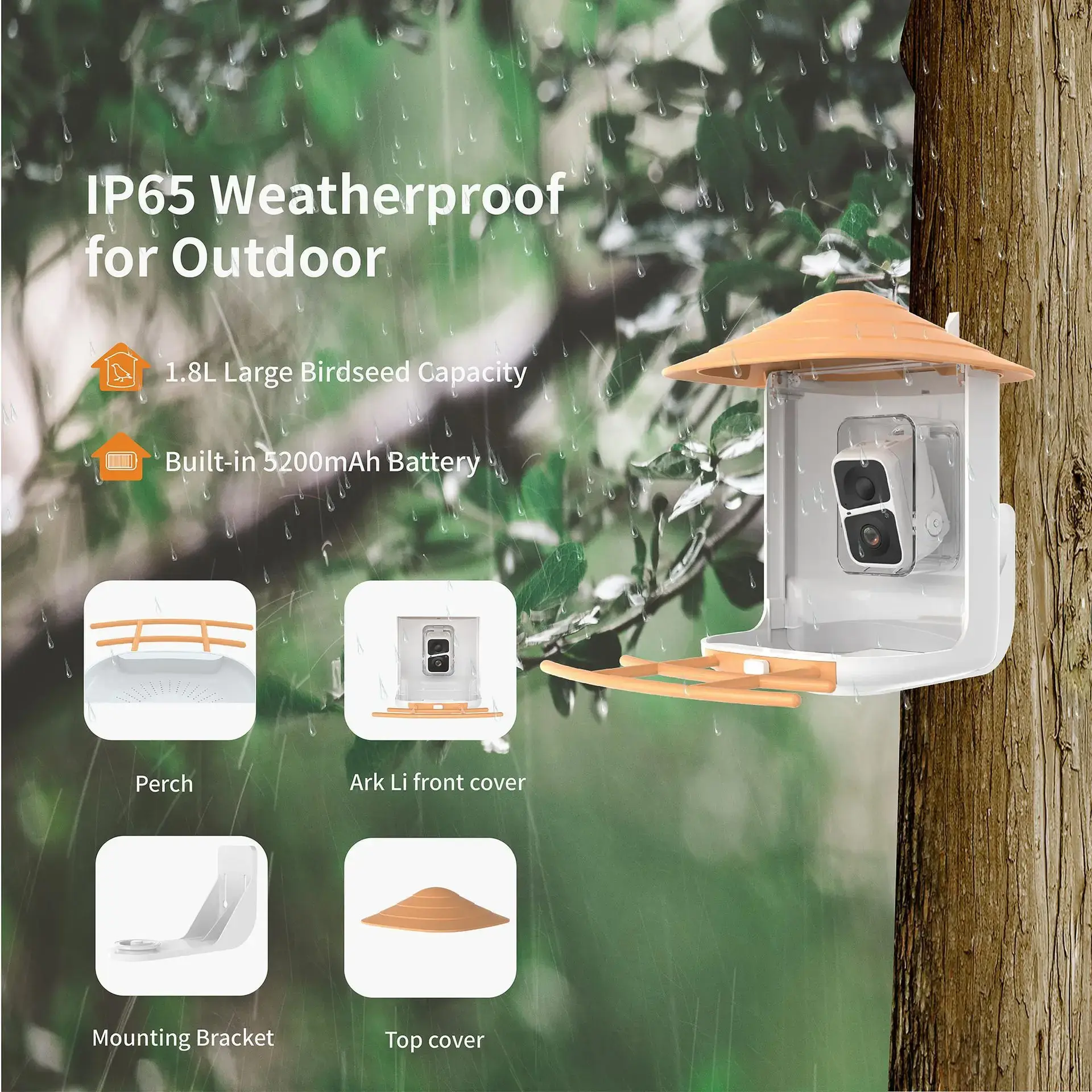 2L IP66 AI Smart Bird Feeder with Camera Wireless WiFi Solar Garden Bird Feeder