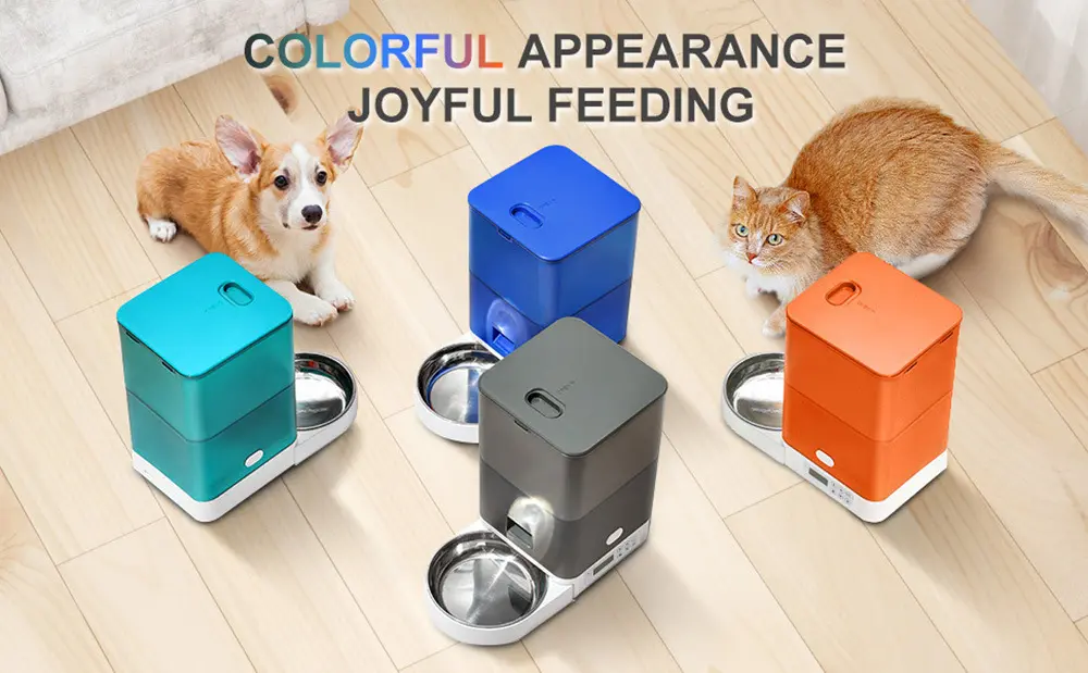 Colorful WiFi Enabled Smart Pet Food Feeder for Cats and Dogs Automatic Food Dispenser with Portion Control  and Timer