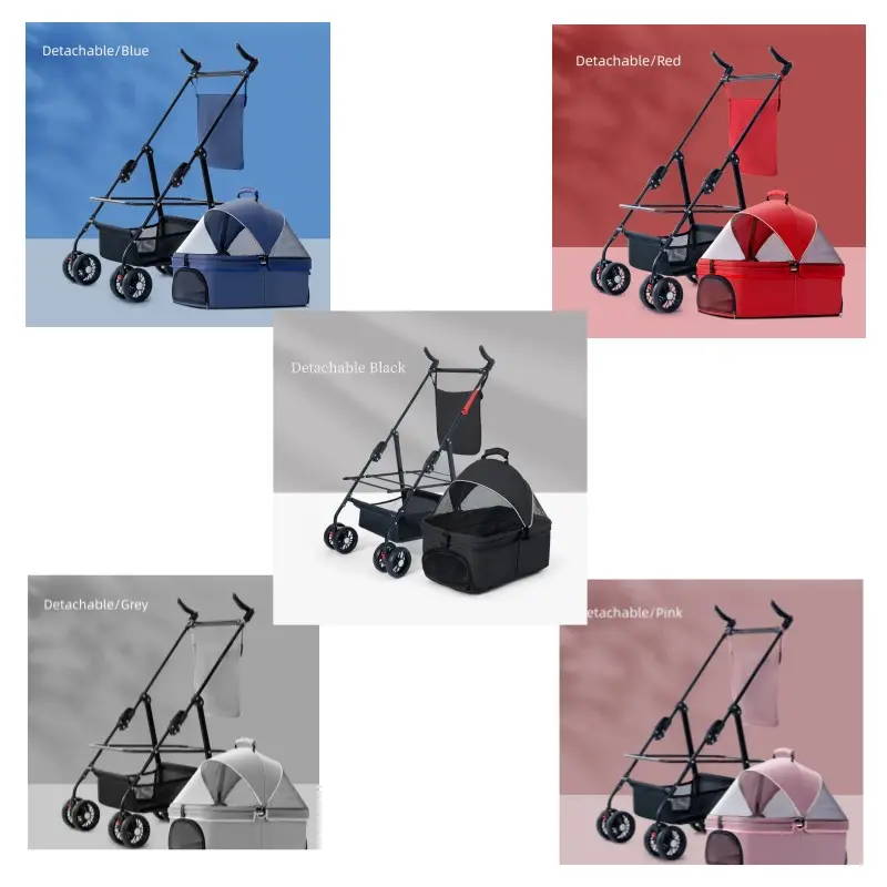 4 Wheel Pet Travel Stroller Detachable Factory Wholesale Dog Cat Cart Pet Carrier Easy Folding Portable Dog Trolley Cat Stroller