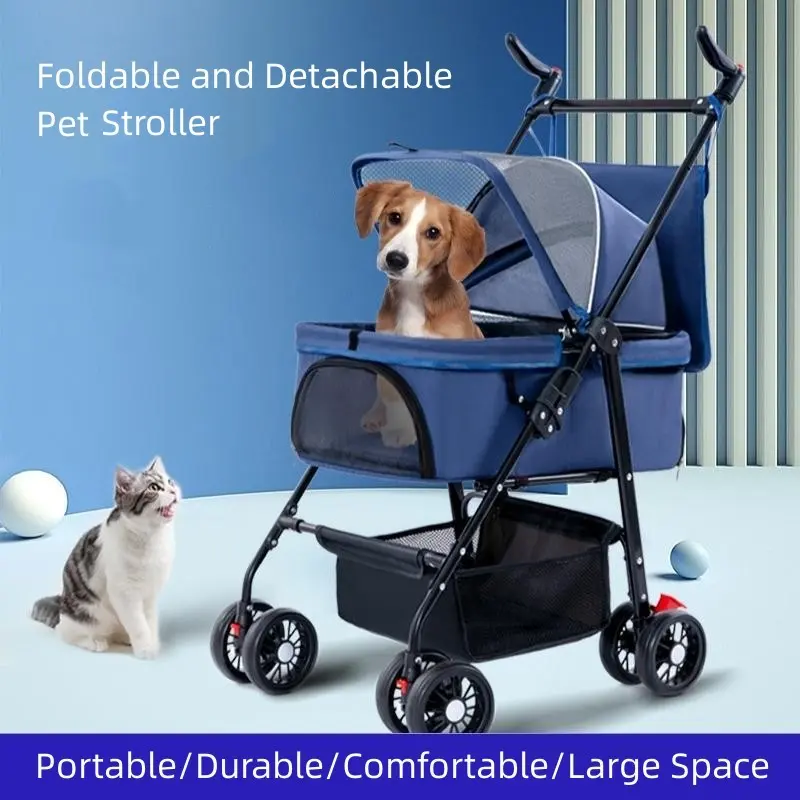 4 Wheel Pet Travel Stroller Detachable Factory Wholesale Dog Cat Cart Pet Carrier Easy Folding Portable Dog Trolley Cat Stroller