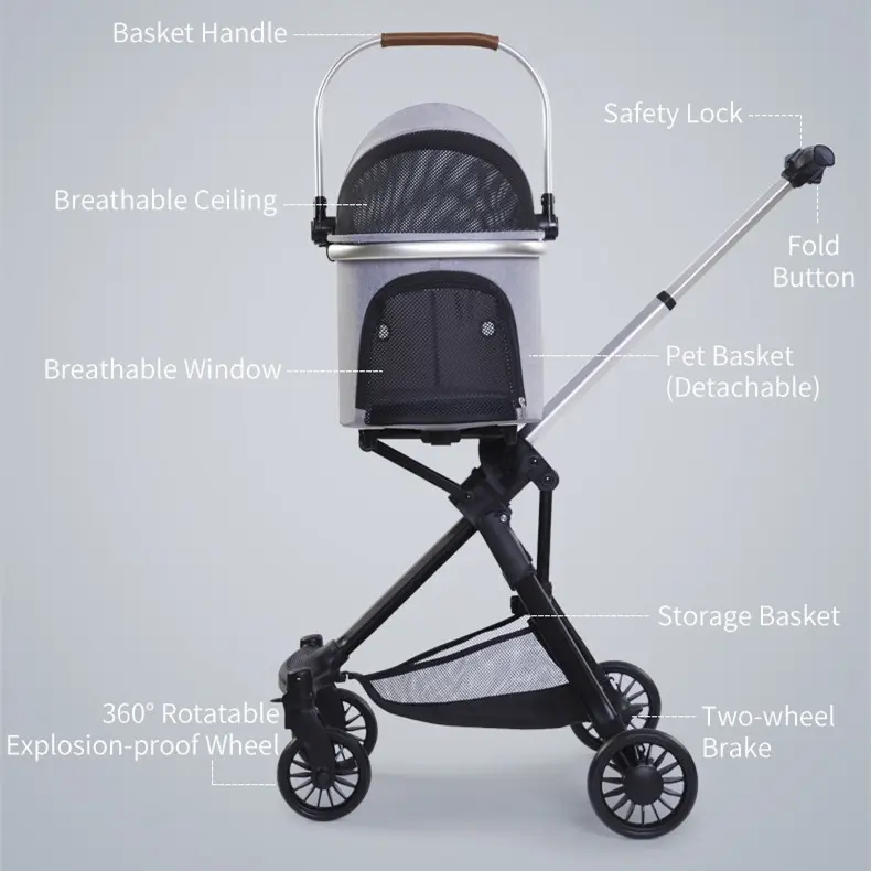 4 Wheels Luxury Pet Stroller Dog Carrier Detachable Pet Cat Stroller Adjustable Mall Pet Stroller