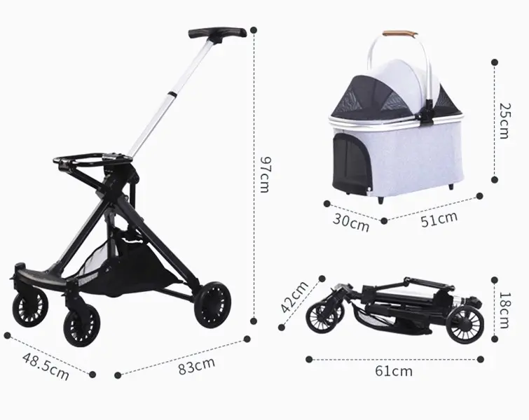 4 Wheels Luxury Pet Stroller Dog Carrier Detachable Pet Cat Stroller Adjustable Mall Pet Stroller