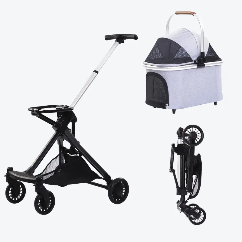 4 Wheels Luxury Pet Stroller Dog Carrier Detachable Pet Cat Stroller Adjustable Mall Pet Stroller