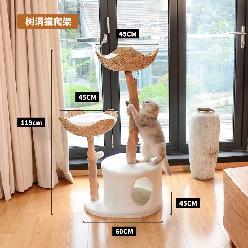 Cat climbing frame, solid wood luxury trunk cat nest integrated cat scratching column cat tree