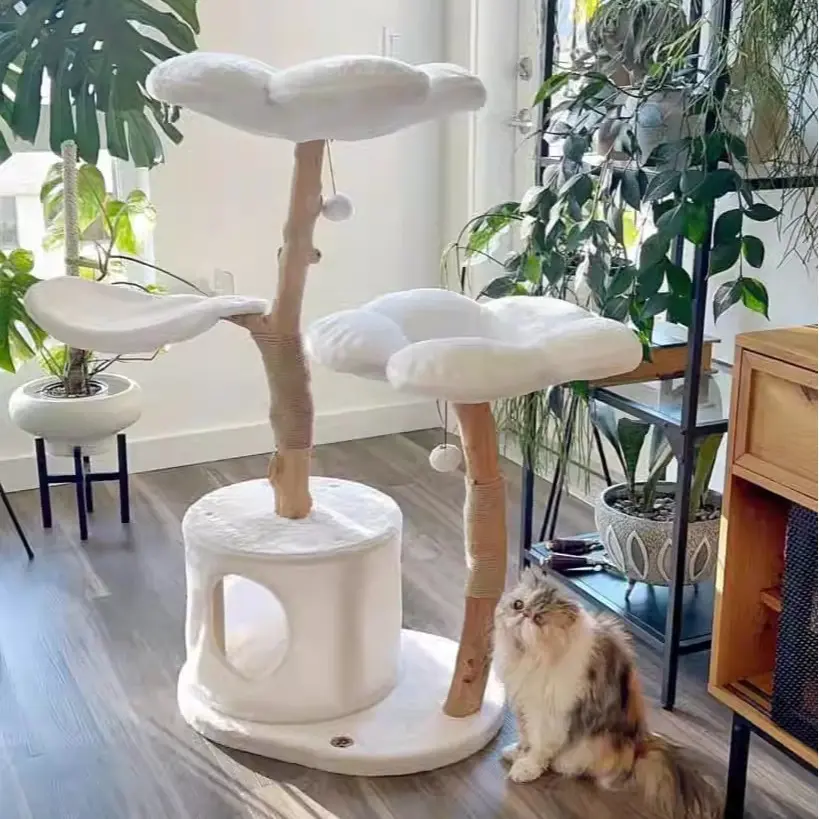 Modern Wood Cat Tree with Jumping Platform Scratcher Grinding Claw Toy Nest-Factory Wholesale Climbing Rack with Branches