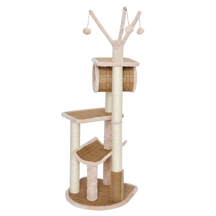 Climbing Gyms Plush Wicker Cat Tree Furniture for Large Cats Playing