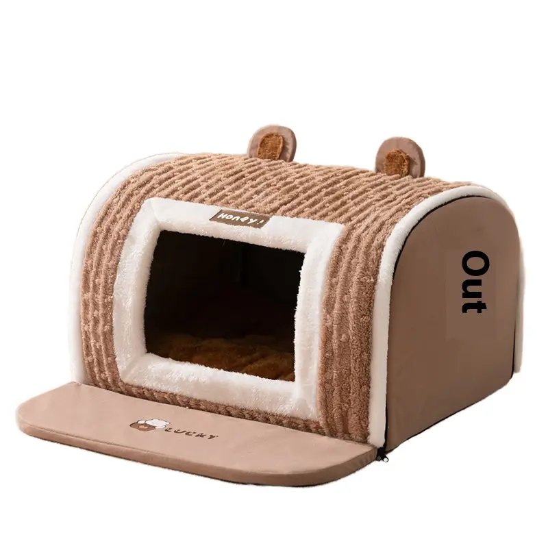 Autumn Winter Eco-Friendly Cat Dog Kennel Three-Dimensional Bear Curved House Nest Warm Thick for Small Big Dogs Carton Packing