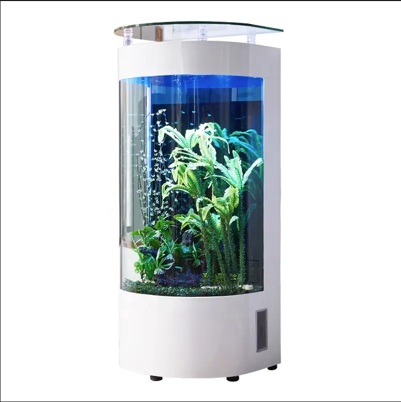 Living Room Small Household Semicircle Floor Glass Fish Globe Ecology Semicircle Fish Tank Home Office Decoration