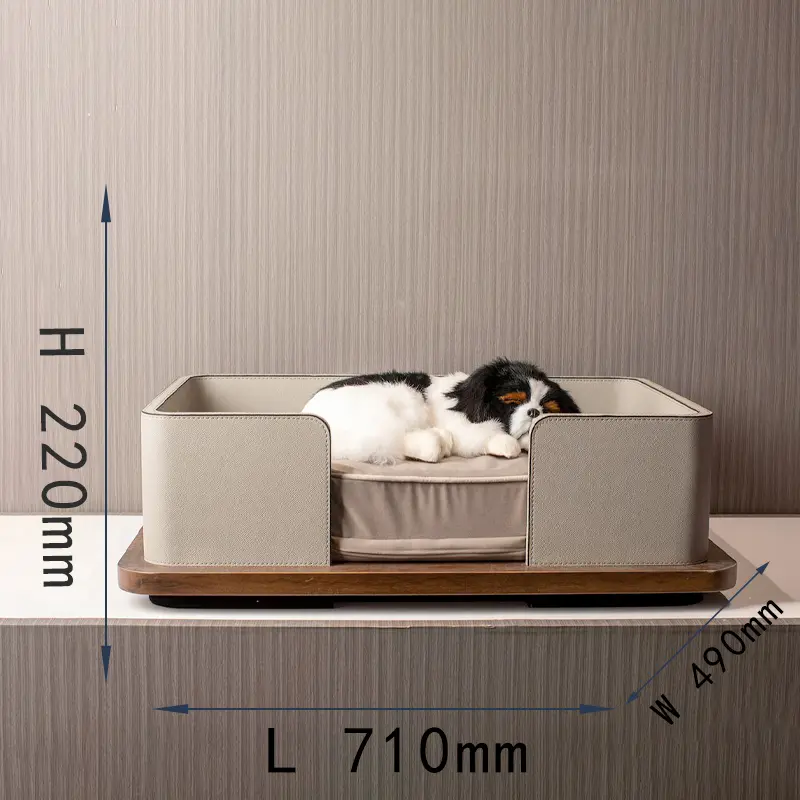 Modern Solid Wood Leather Pet Bed Kennel Semi-Enclosed Small Dog All Seasons