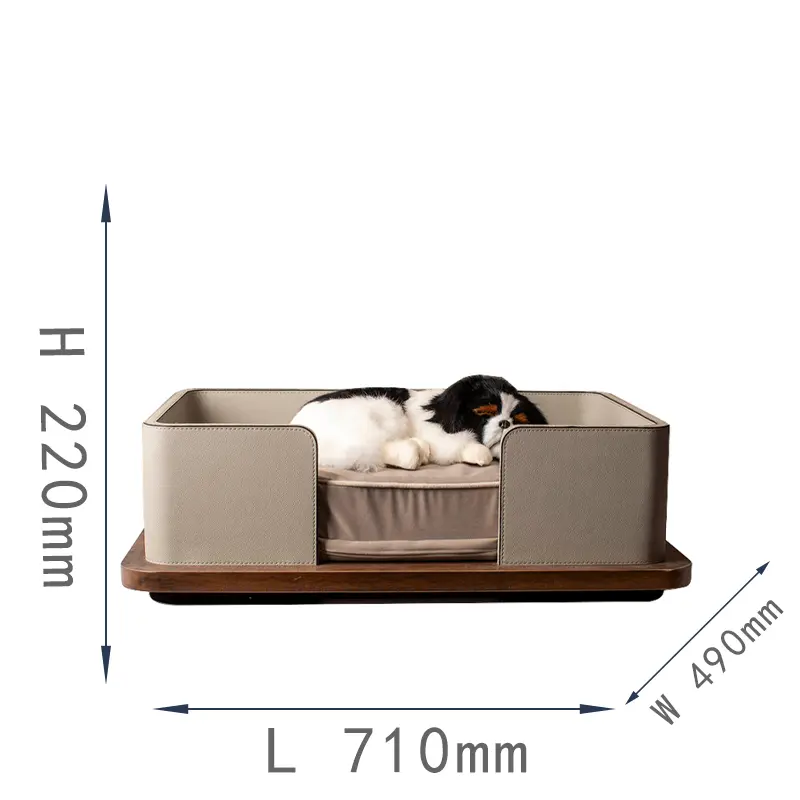 Modern Solid Wood Leather Pet Bed Kennel Semi-Enclosed Small Dog All Seasons