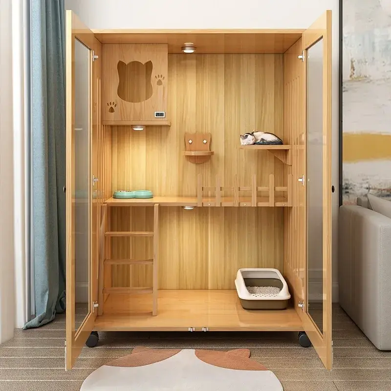 Customizable Three-Story Indoor Cat Villa Unique Multi-story Cat Nest House Showcase Cabinet Product Type for Breeding Cages