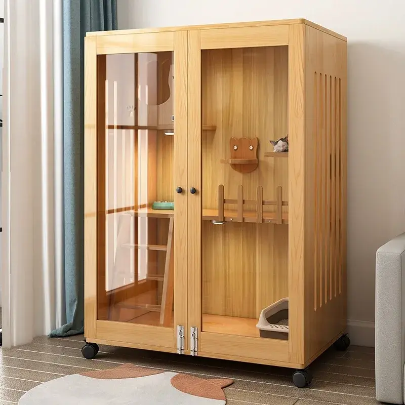 Customizable Three-Story Indoor Cat Villa Unique Multi-story Cat Nest House Showcase Cabinet Product Type for Breeding Cages
