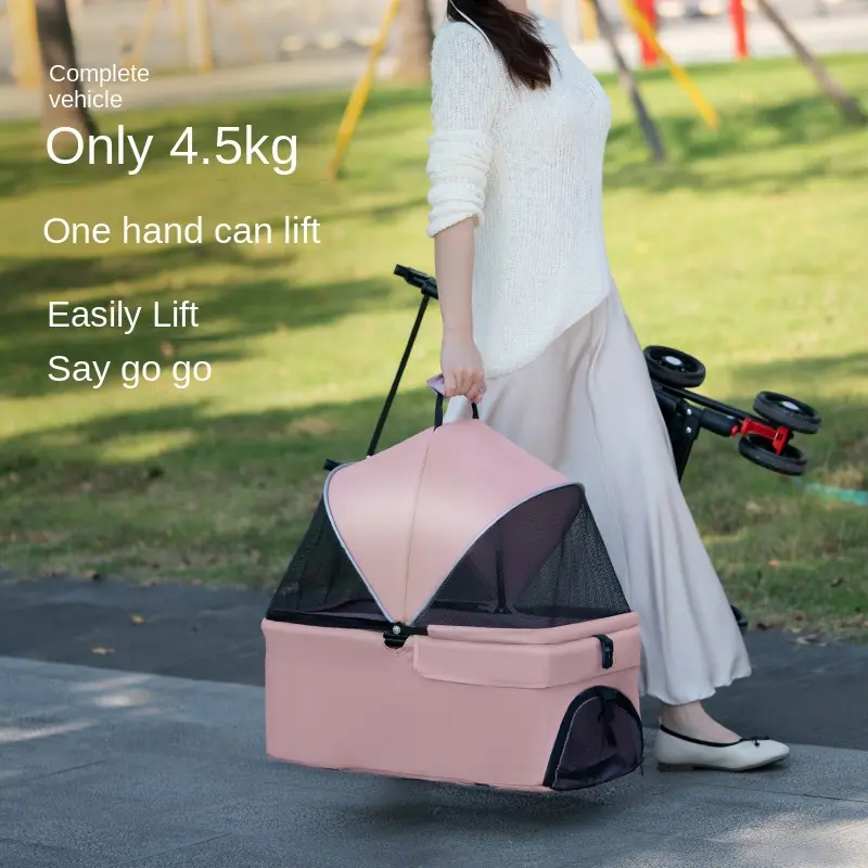 Collapsible Detachable Small Lightweight Pink Cat Dog Pet Stroller for Dogs