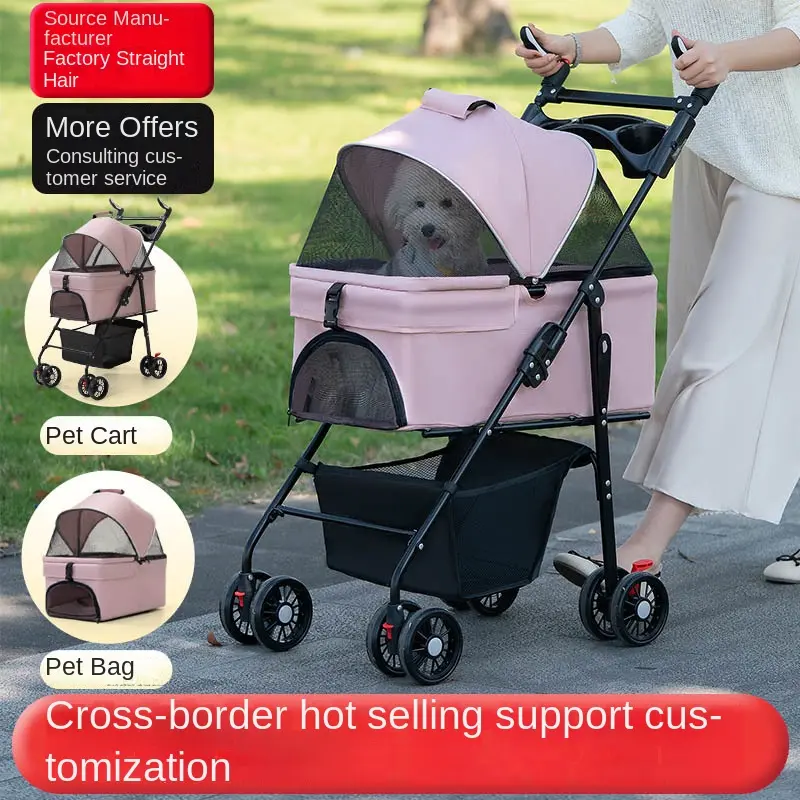 Collapsible Detachable Small Lightweight Pink Cat Dog Pet Stroller for Dogs