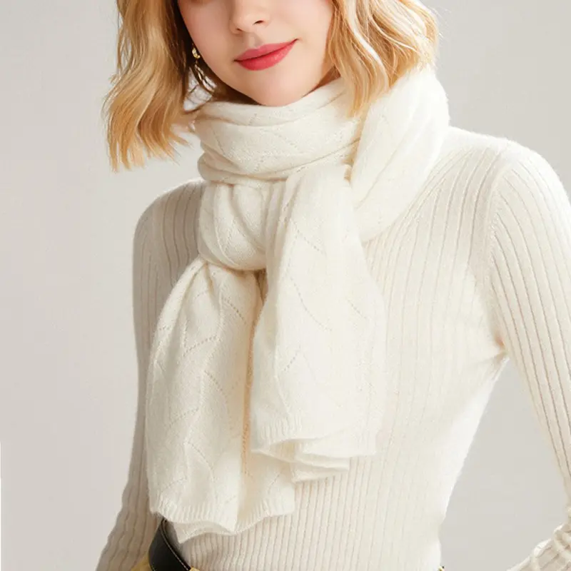 100% Wool Scarf Women Winter Solid Knitted Hollow Out Shawl Fashion Scarves Capes Warm Wraps Lady Cashmere Like Neckerchief