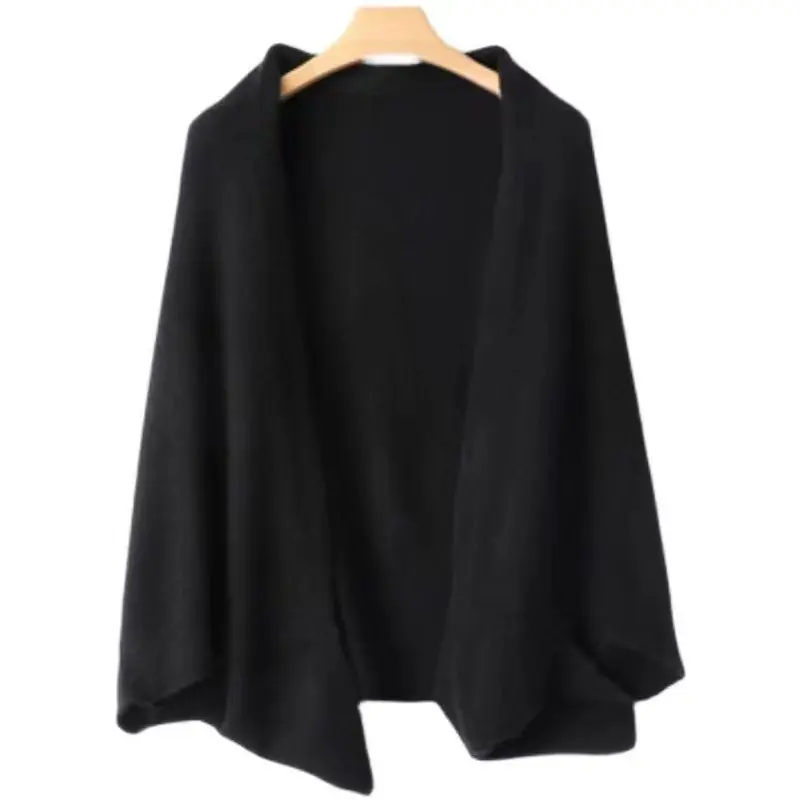 100%Wool Women's Knitted Shawl Scarf Soft Warm Knitwear Cardigan Cloak Wraps Shoulder Neck Protect Pashmina Scarves Dual Use