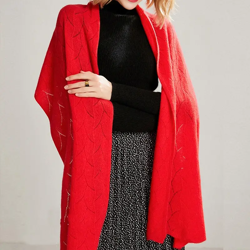 100% Wool Scarf Women Winter Solid Knitted Hollow Out Shawl Fashion Scarves Capes Warm Wraps Lady Cashmere Like Neckerchief