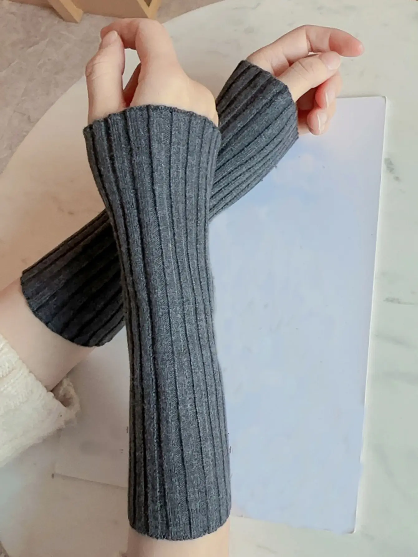 Women Soft Wool Blend Arm Warmers Elbow Wrist Joint Protect Sleeve Glove 36cm Elastic Knit y2k Goth Punk Running Yoga Arm Protec