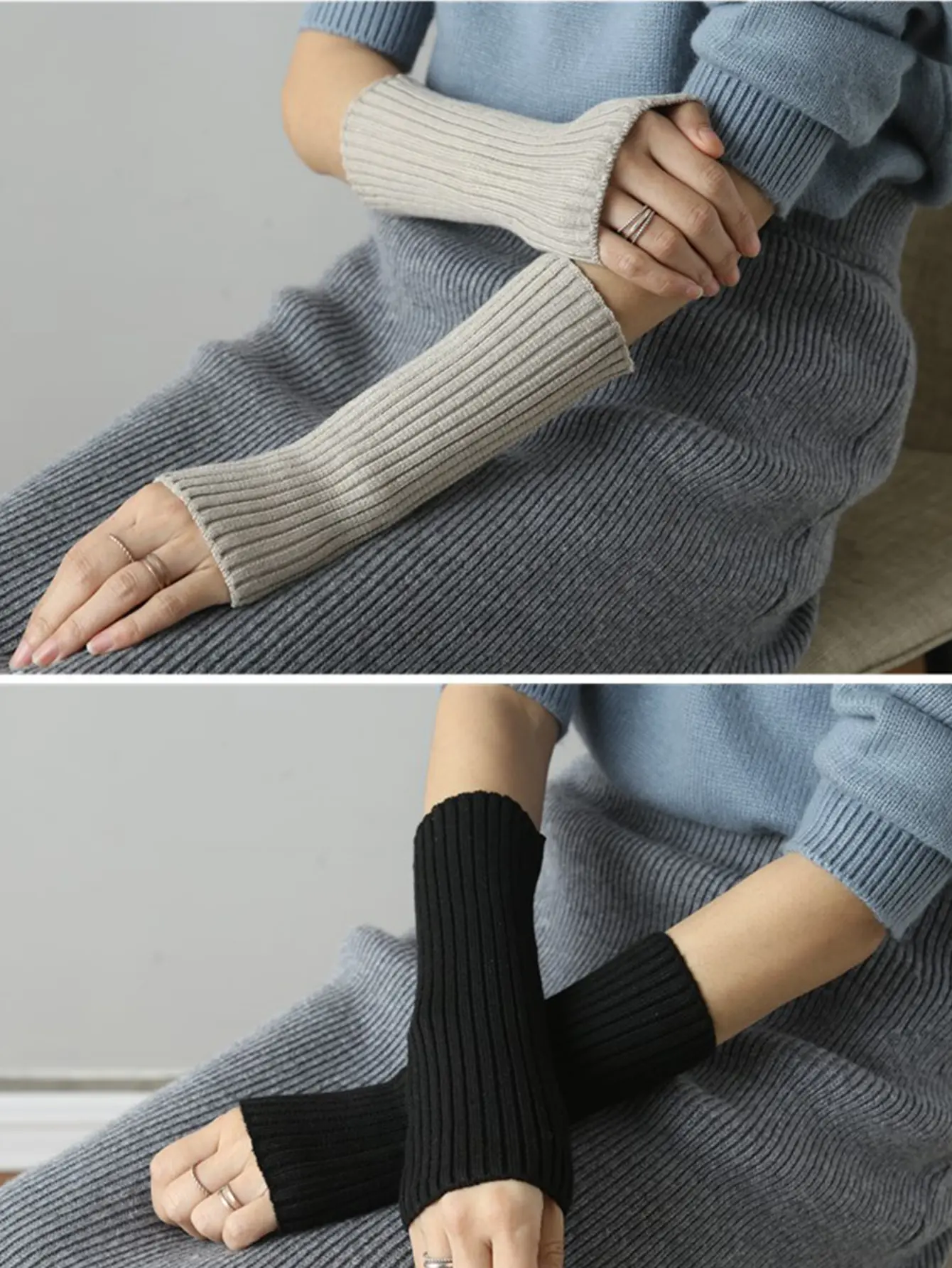 Women Soft Wool Blend Arm Warmers Elbow Wrist Joint Protect Sleeve Glove 36cm Elastic Knit y2k Goth Punk Running Yoga Arm Protec