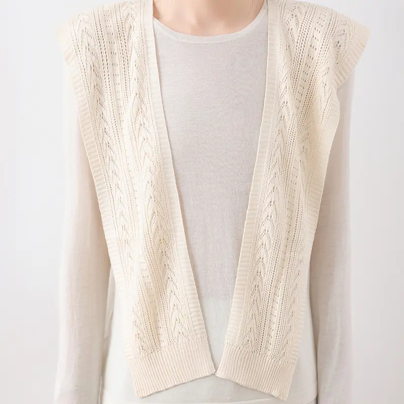 Solid Color Hollowed-Out Wheat Ear Pattern Square Knitted Shawl, Women'S Wool Shawl, Casual Neck Scarf, Paired With Shirt