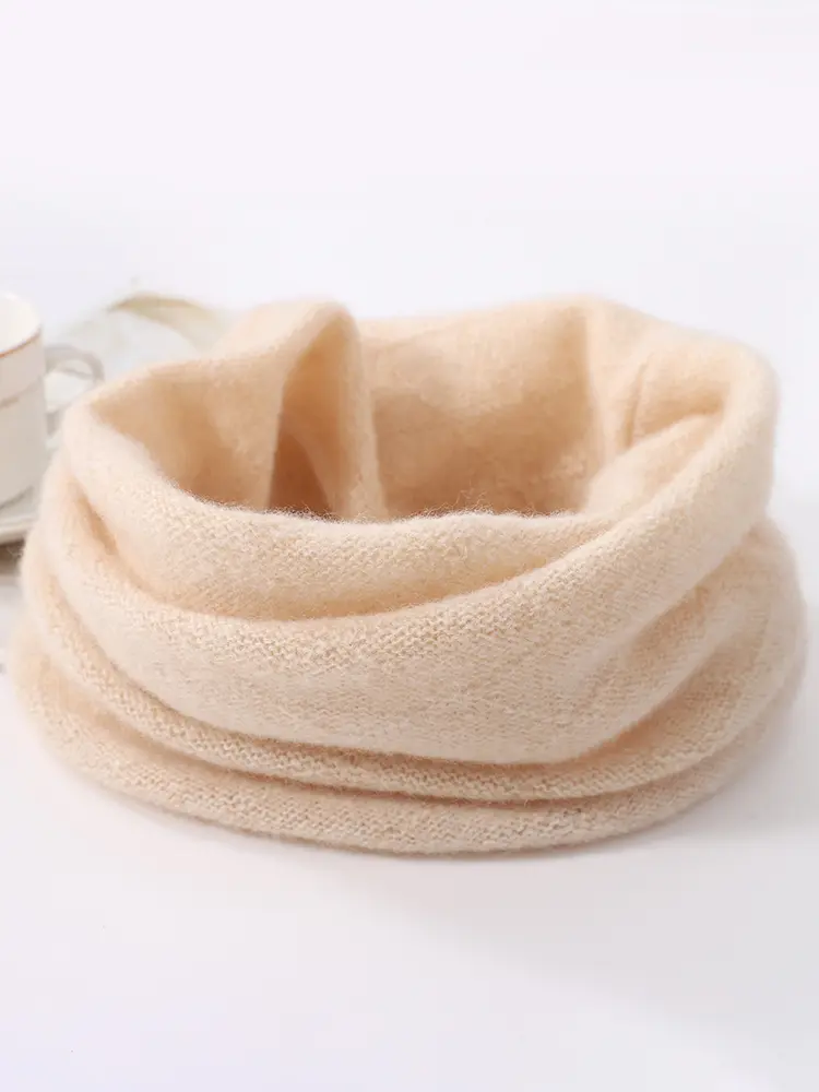 100% Wool Knitted Ring Bandana Scarf For Women Winter Soft Neck Warmer Cashmere Heandband SKi Mask Winter Fashion Fake Collar