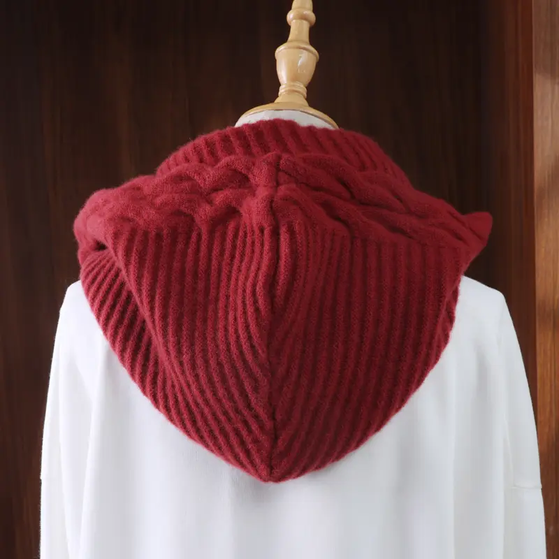 Unisex 100%Wool Hooded Scarf Hat Twist Soft Warm Wollen Balaclava Fake Collar Winter Autumn Korea Fashion Neck Warmer Women