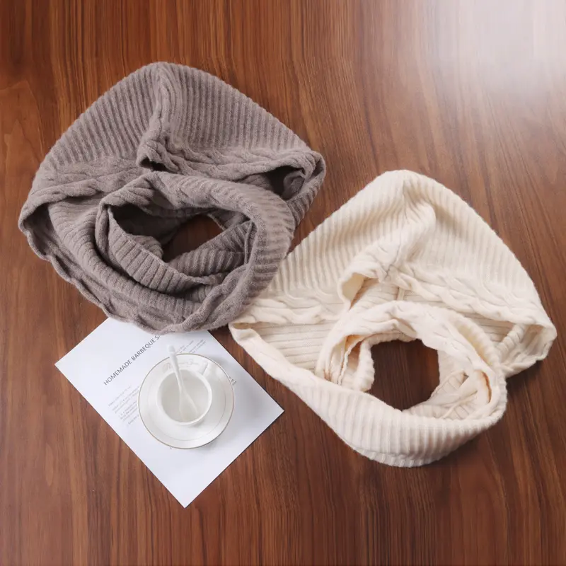 Unisex 100%Wool Hooded Scarf Hat Twist Soft Warm Wollen Balaclava Fake Collar Winter Autumn Korea Fashion Neck Warmer Women