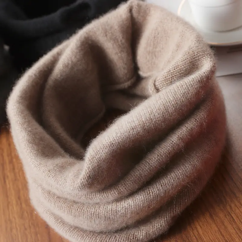 100% Pure Wool Knitted Ring Scarf Elegant Neckerscarf Female Soft Warm Cashmere False Collar Neck Warmer Hairband Winter