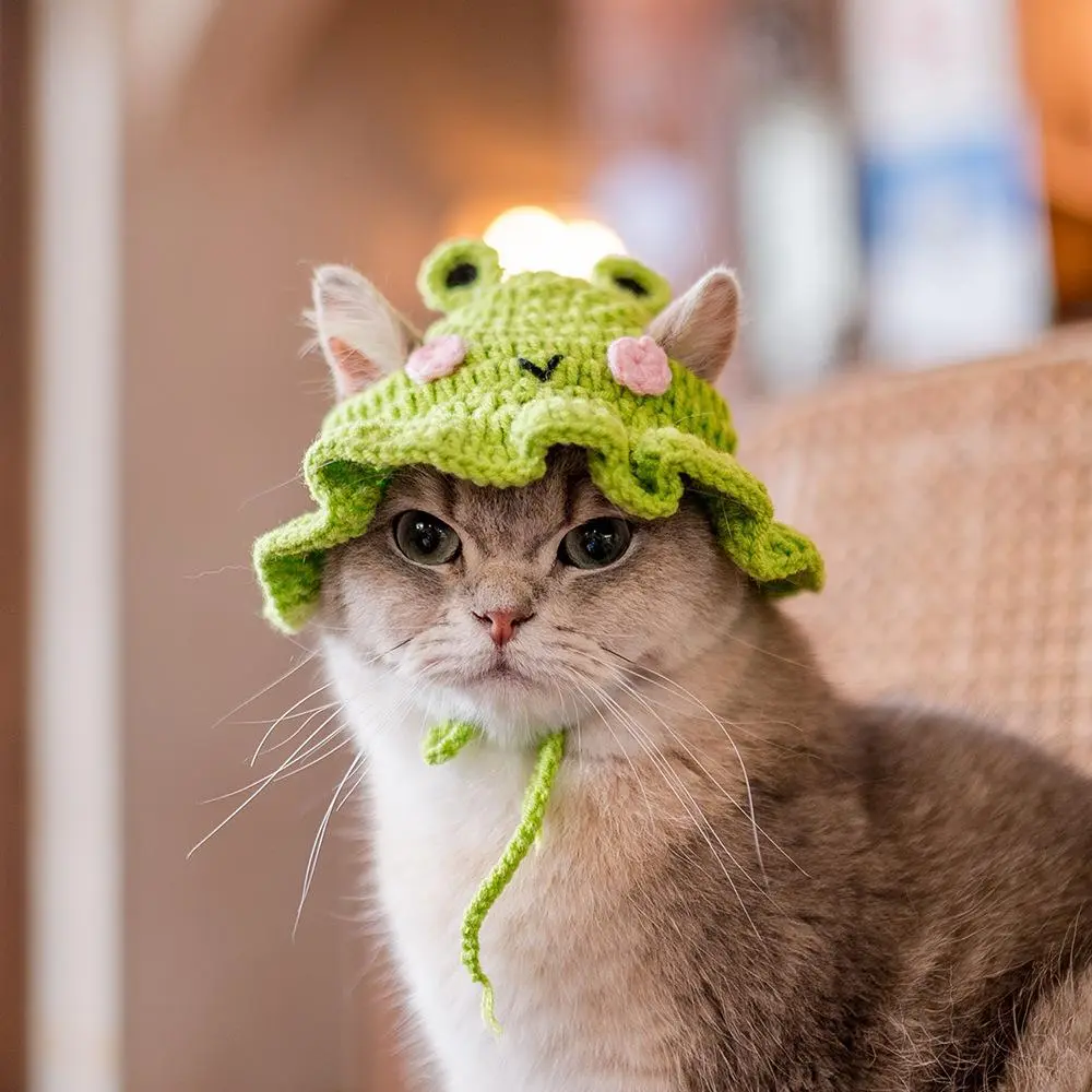 Handmade Crochet Horn Lace Pet Cat Dog Woven Hat Cross Dressing Hat Headband Birthday Hat