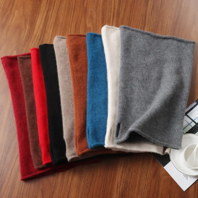 100% Pure Wool Knitted Ring Scarf Elegant Neckerscarf Female Soft Warm Cashmere False Collar Neck Warmer Hairband Winter