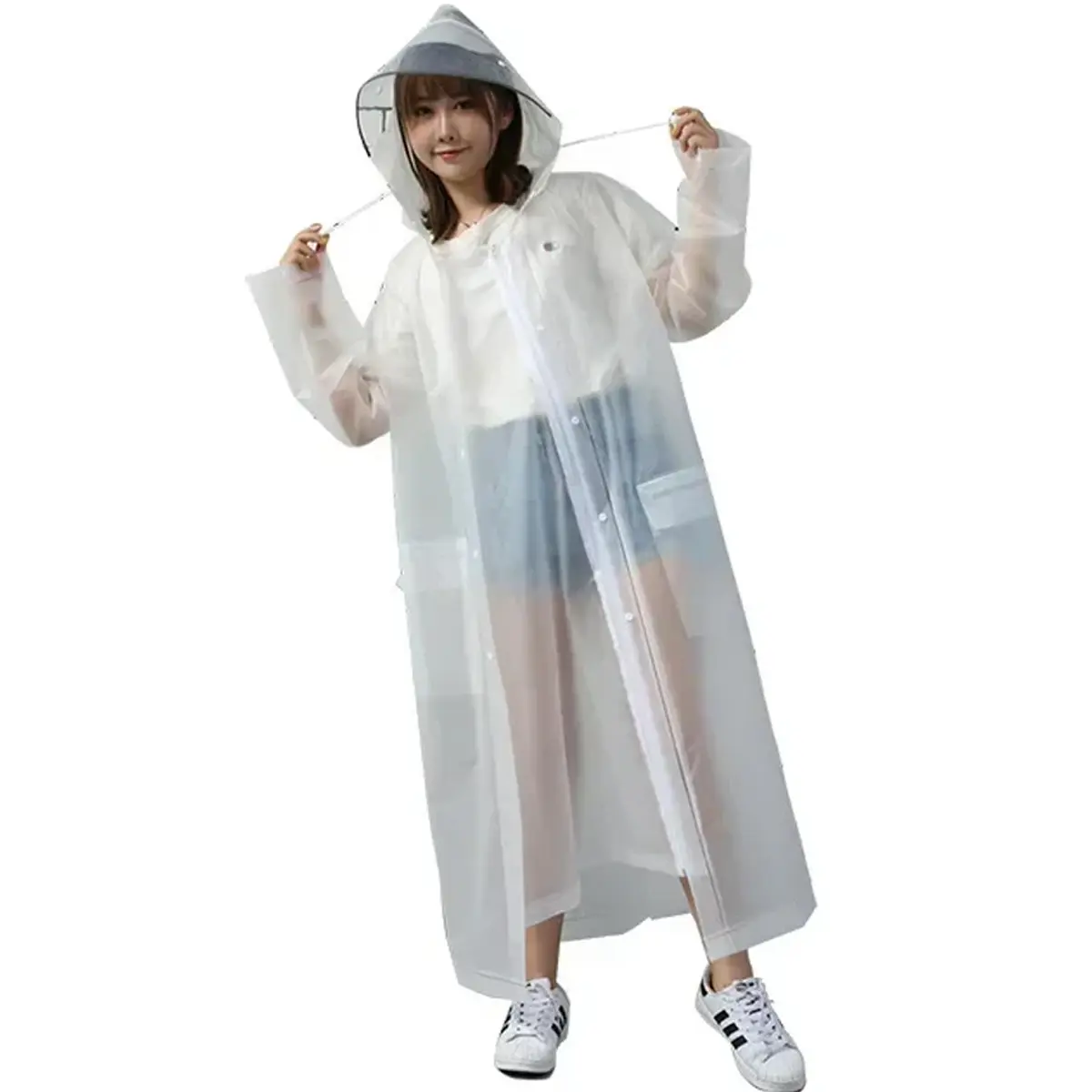 Long One-Piece Raincoat Long Double Brimmed Raincoat Three In One Raincoat Suitable For Backpack, Walking, Cycling, Etc
