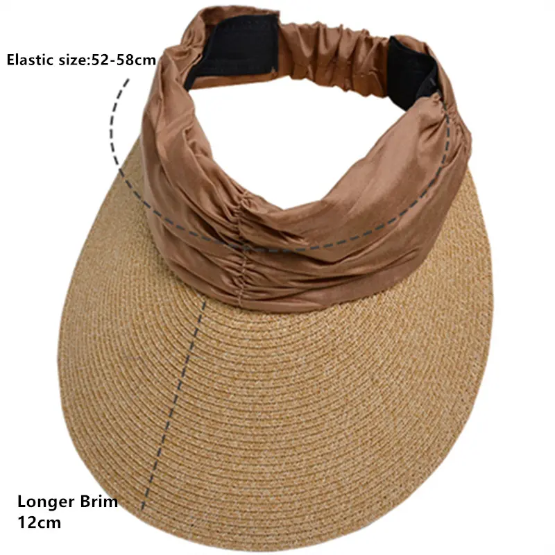Summer Empty Top Straw Hat WIde Brim Soft Elastic Adjustable UV Protect Ponytail Beach Hats Foldable Lightweight Baseball Hat