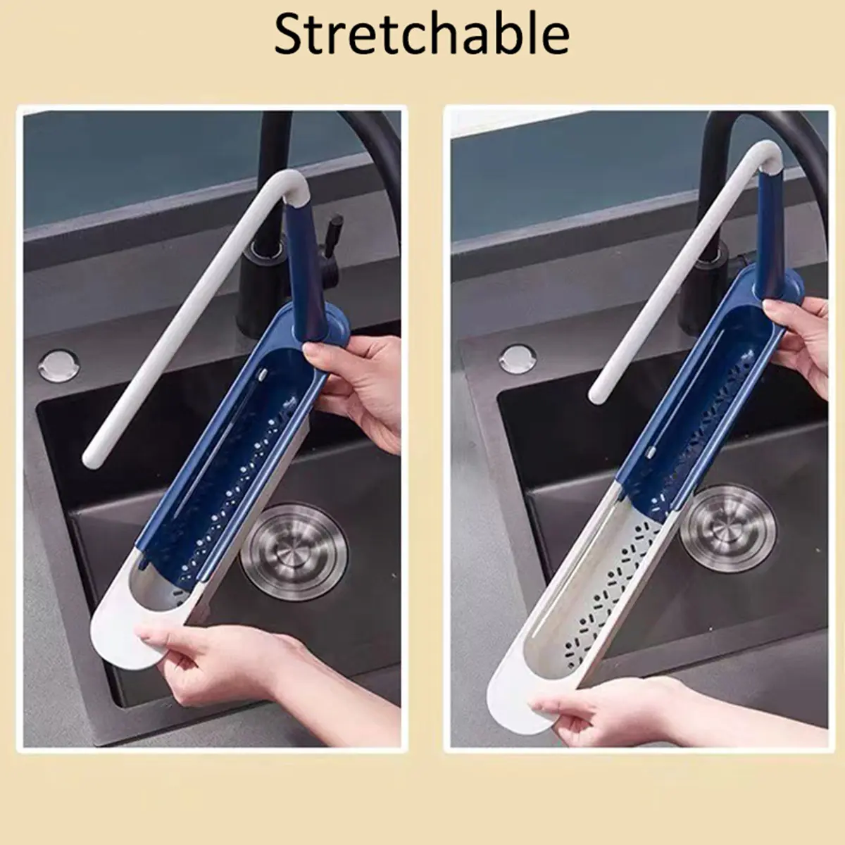 Expandable Kitchen Sink Drain Rack  Storage Rack Space-Saving, Multi-Functional Storage & Filtration Basket