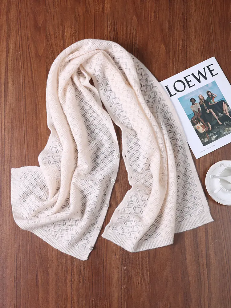 Ladies' 100% wool shawl hollow thin scarf dual-use external cloak knitted shoulder protection air conditioning cardigan shawl