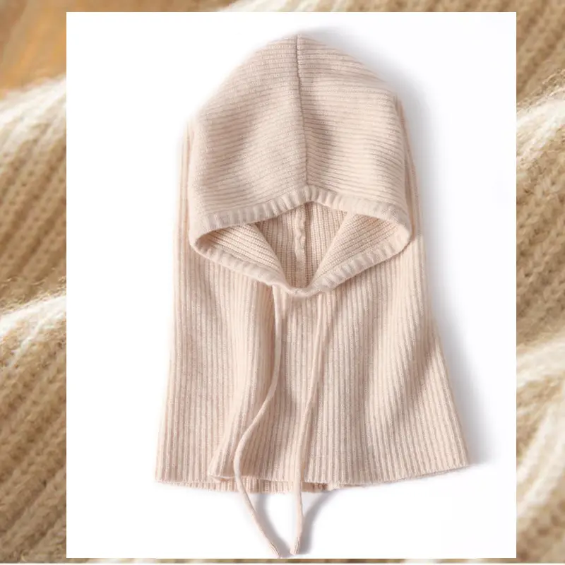 100%Wool Balaclave Beanies For Women&Men Winter Knitted Neck Face Protect Warm Soft Hooded Hats Drawstring Skullies Headgears