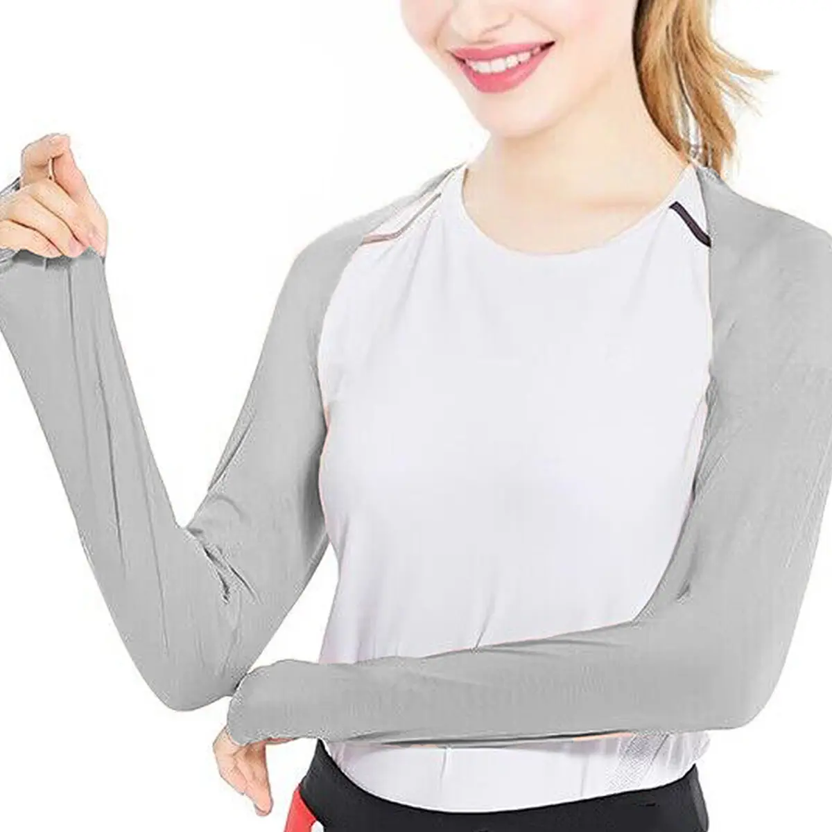 Women Ultra-thin Shawl Arm Sleeves Summer Ice Silk Arm Cover Long Gloves UV-Protect Sunscreen Hand Cover Outdoor Golf Sport