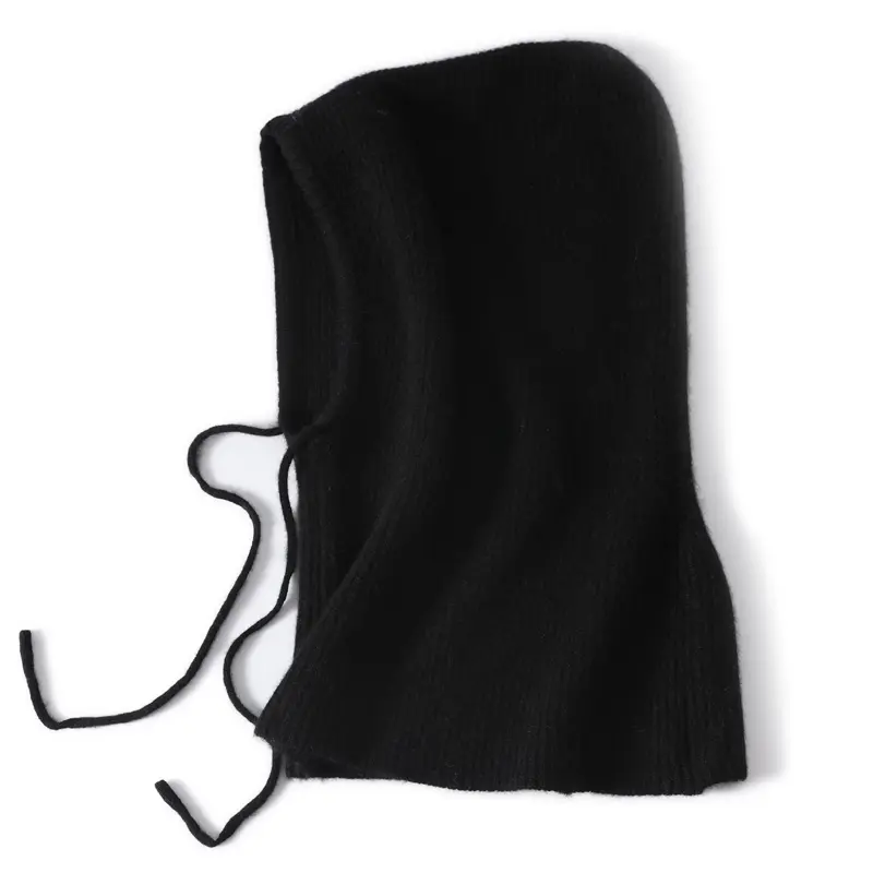 100%Wool Balaclave Beanies For Women&Men Winter Knitted Neck Face Protect Warm Soft Hooded Hats Drawstring Skullies Headgears