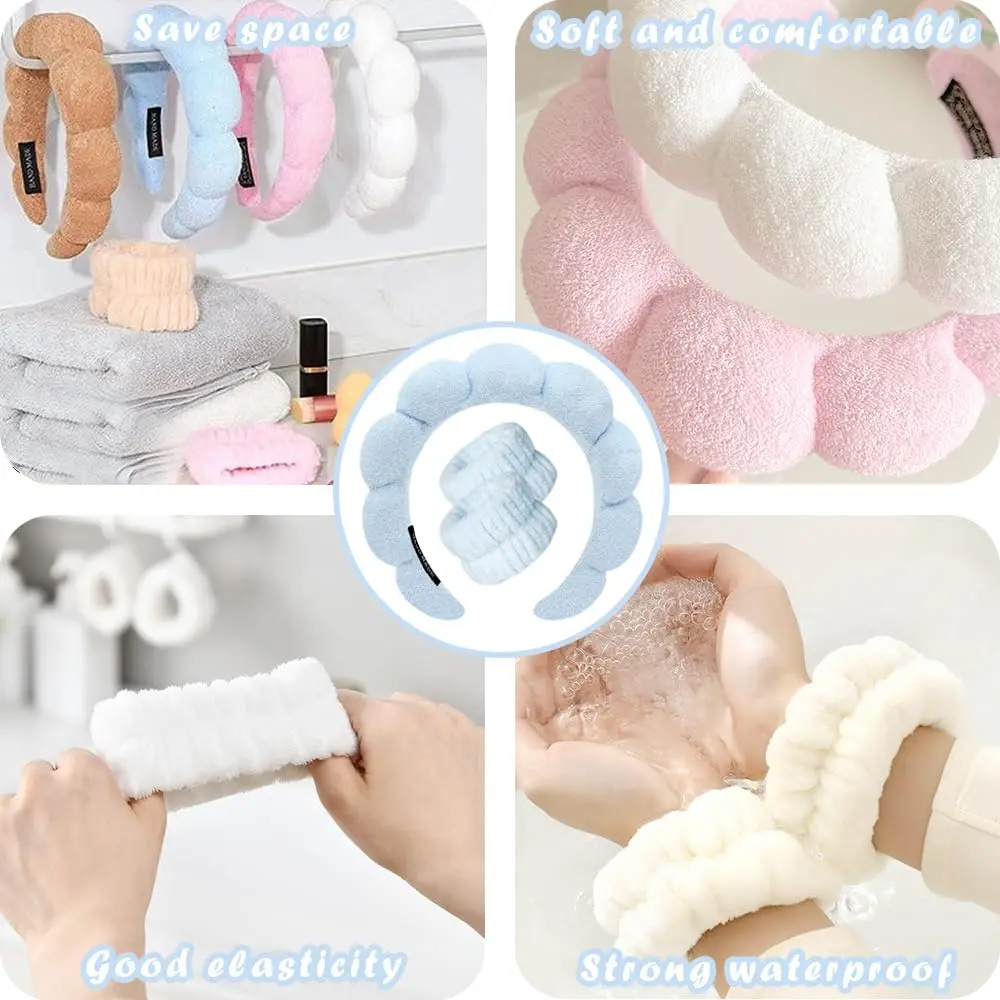 3Pcs Set Spa Headband for Women Washing Face Soft Spong Puffy Head Loop Makeup Removal Head Wrap Yoga Sport Exercise Hair Bands