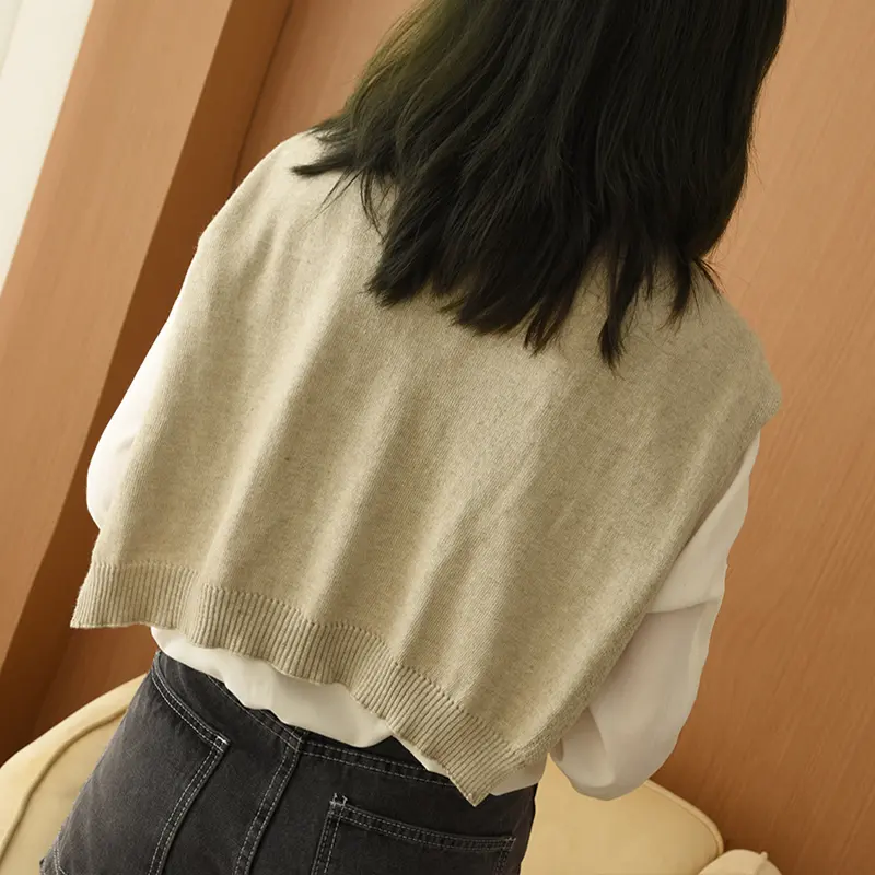 Wool Knitted Shawl Scarf Women Autumn Winter Solid Cape With Shirt Korea Fashion Clothes Decorative Wrap Pashmina Back Warmer