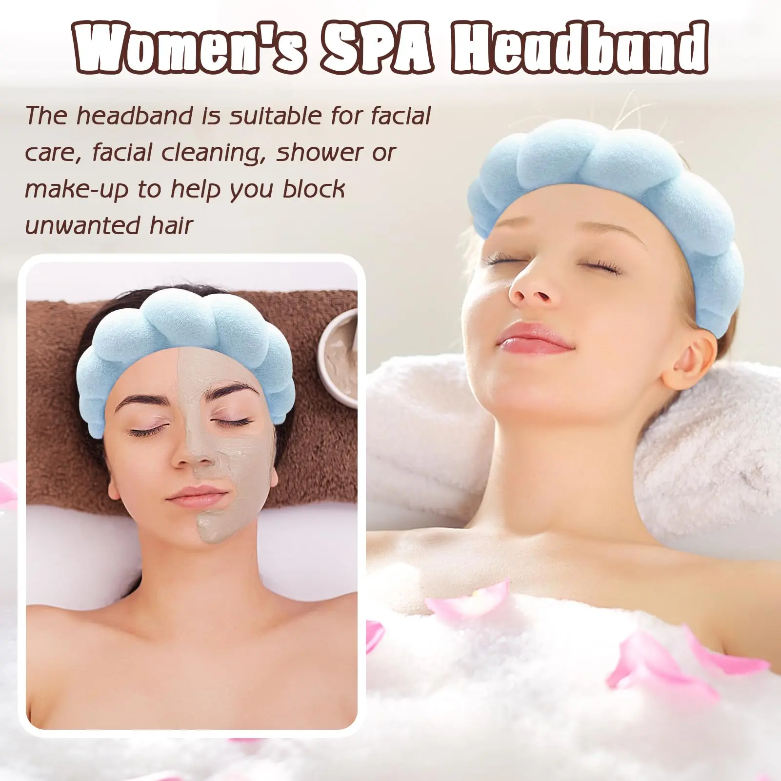 3Pcs Set Spa Headband for Women Washing Face Soft Spong Puffy Head Loop Makeup Removal Head Wrap Yoga Sport Exercise Hair Bands