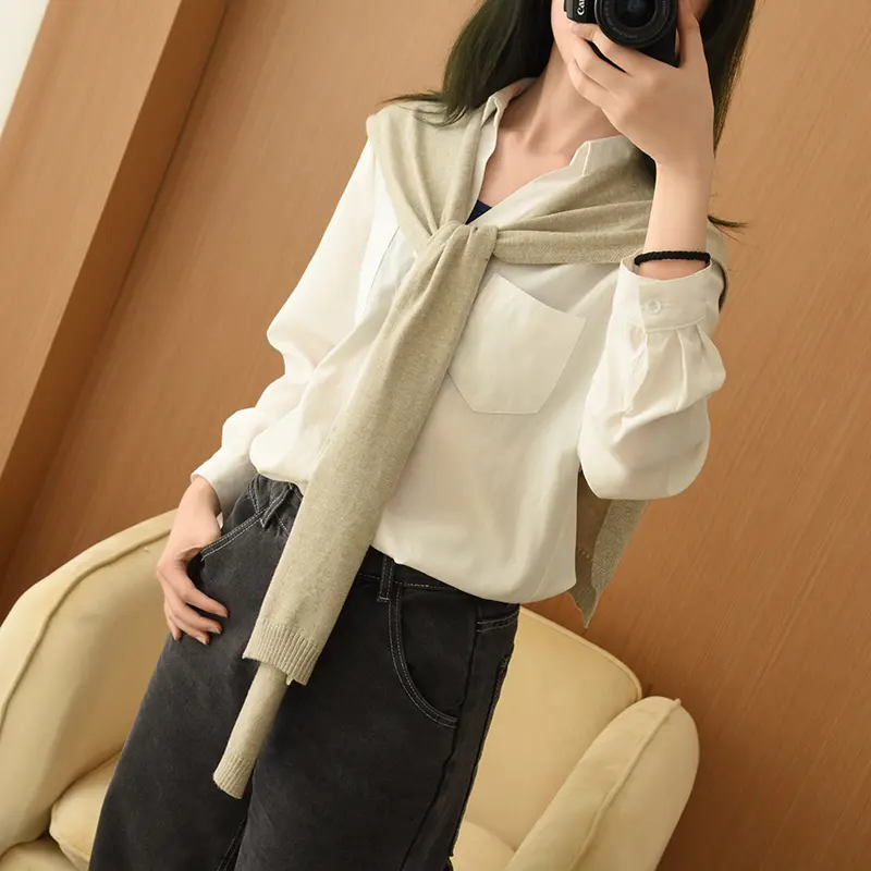 Wool Knitted Shawl Scarf Women Autumn Winter Solid Cape With Shirt Korea Fashion Clothes Decorative Wrap Pashmina Back Warmer