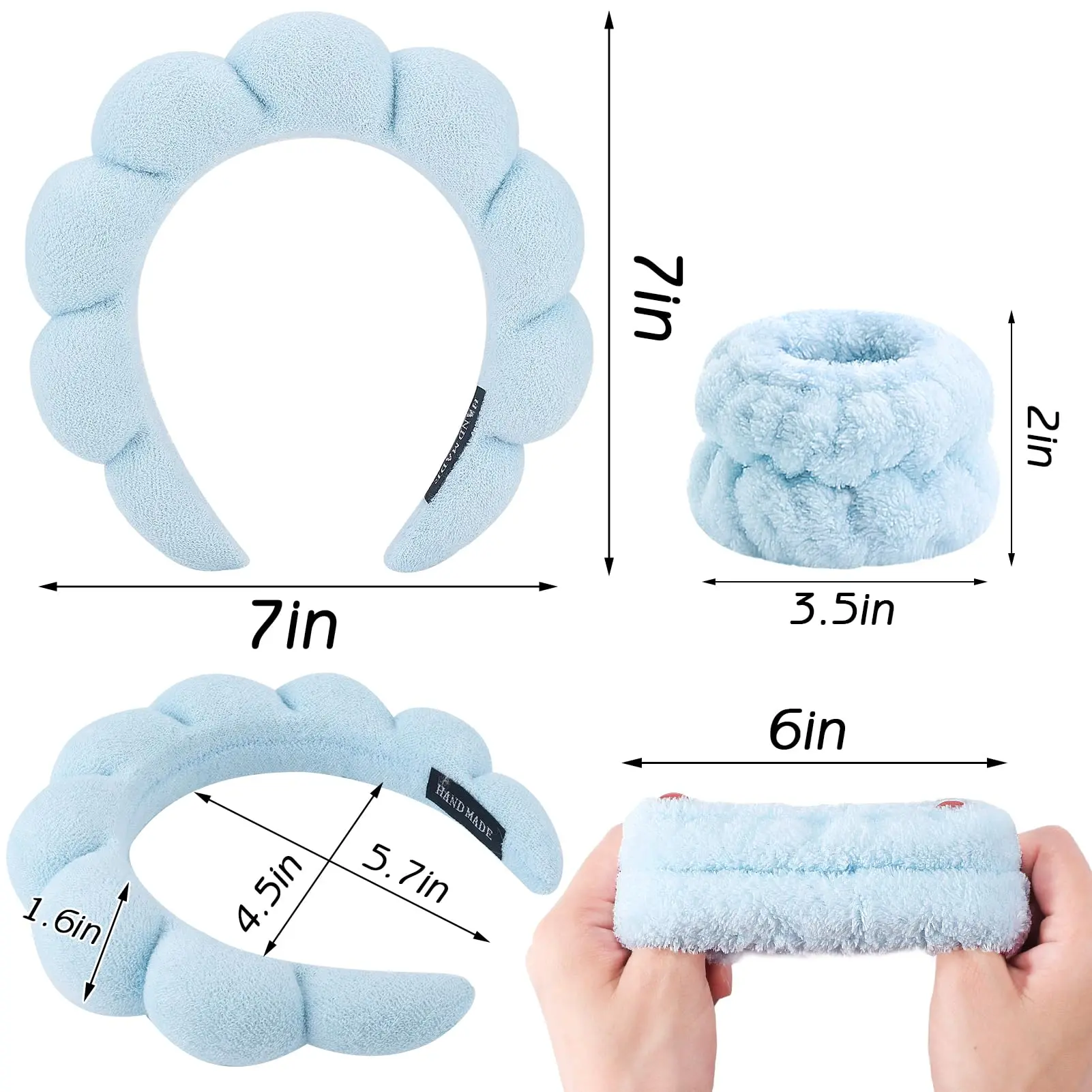3Pcs Set Spa Headband for Women Washing Face Soft Spong Puffy Head Loop Makeup Removal Head Wrap Yoga Sport Exercise Hair Bands