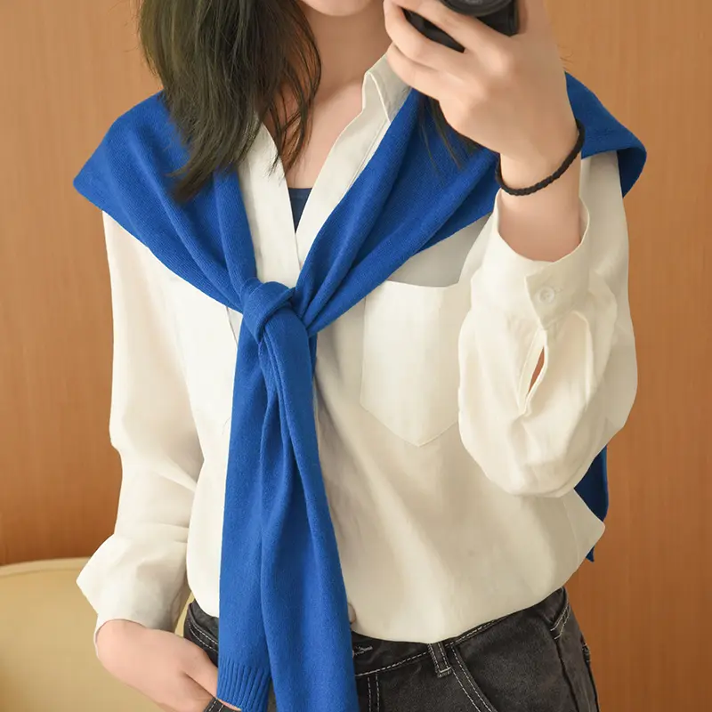 Wool Knitted Shawl Scarf Women Autumn Winter Solid Cape With Shirt Korea Fashion Clothes Decorative Wrap Pashmina Back Warmer