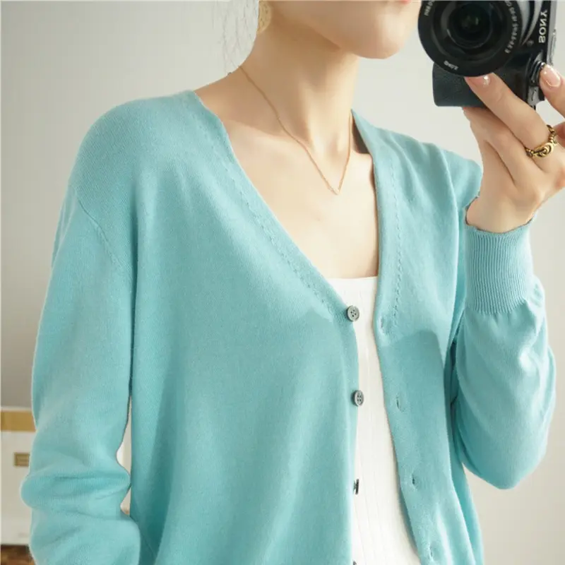 Women's Cardigan For Winter Autumn V-Neck Single Breasted Solid Long Sleeve Cotton Sweater Jakcet Korea Fashion All Match Jumper