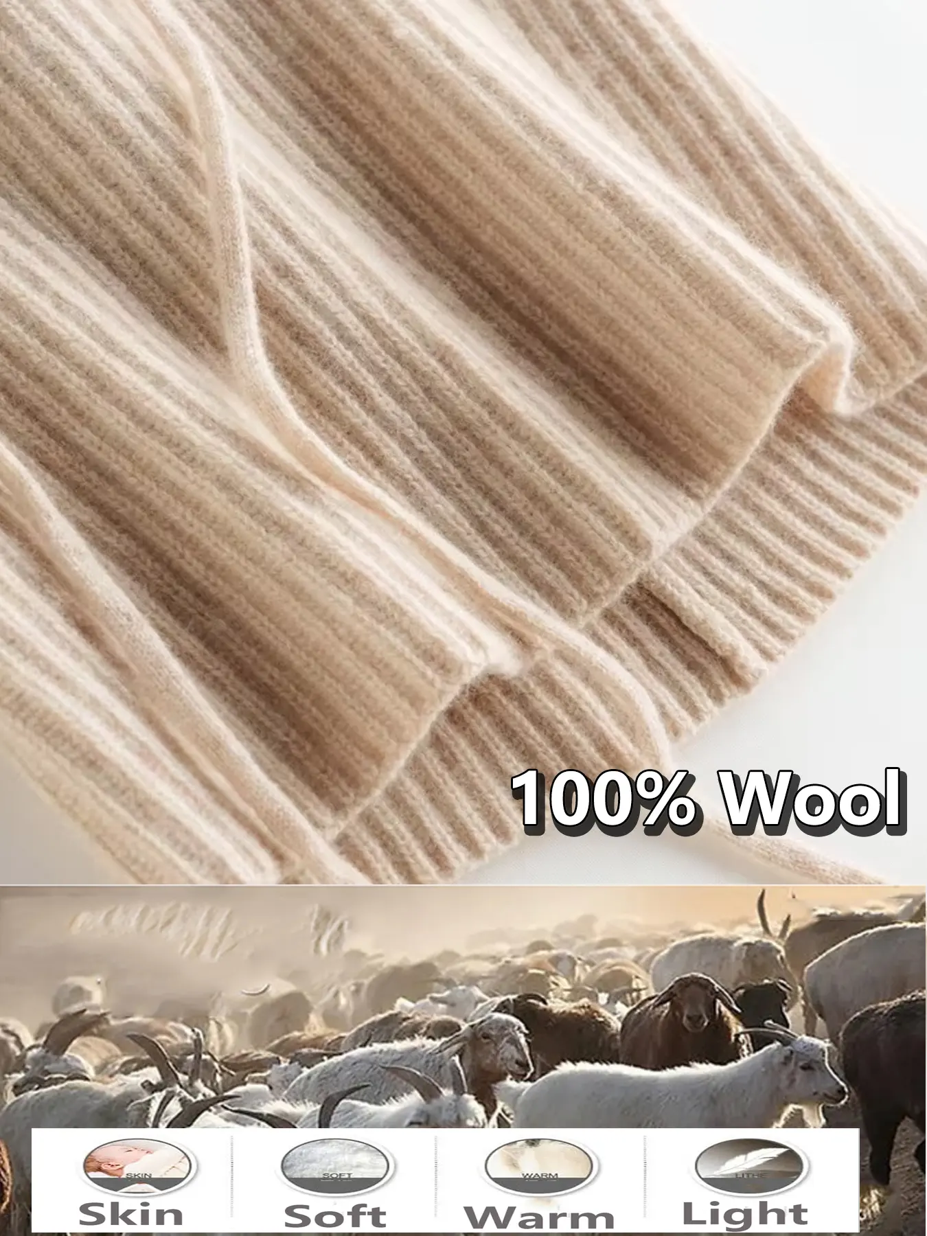 100% Wool Knitted Balaclava Hat For Women Winter Autumn Ear Face Protect Beanies Warm Soft Luxury Cashmere Hat Fashion Collar
