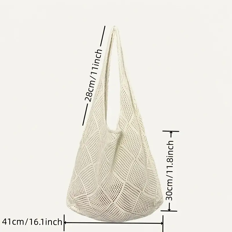 Ladies' Hollowed Out Shoulder Bag, Solid Color Tote Bag, Retro Hollowed Out Knitted Bag, Vertical Square Fashion Crossbody Bag