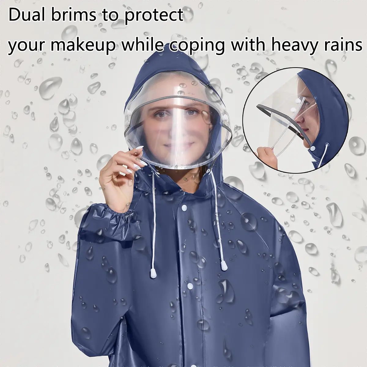Reflective Stripe Long EVA Raincoat For Women Black Fashion Hooded Thick Waterproof Reusable Rainwear for Outdoor Hiking Travel