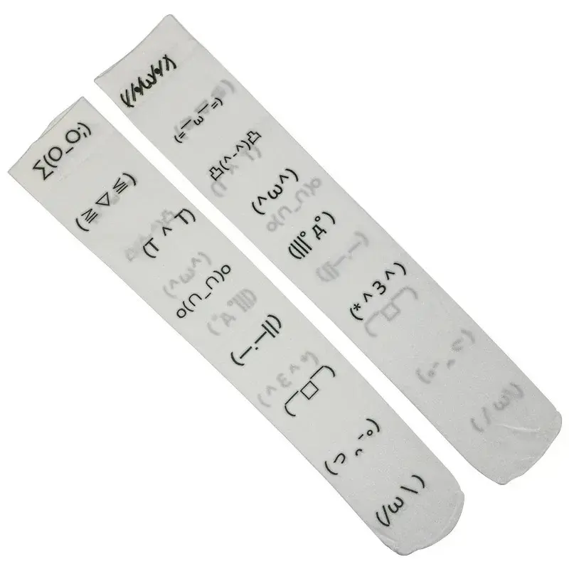 White Kawaii Expression Graffiti Letter Print Long Socks Harajuku Over Knee Thigh High Stockings Y2K Cosplay Cute Socks Kawaii