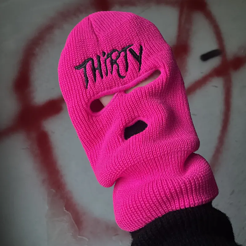THIRTY Embroidery Three-hole Balaclava Knit Hat Army Tactical CS Winter Ski Riding Mask Beanie Prom Party Mask Warm Mask